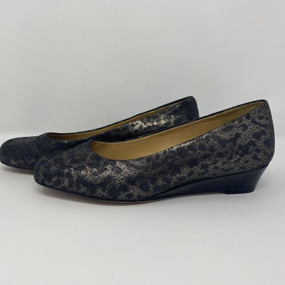 TROTTERS Signature 7.5W Slip On Wedges Metallic Black Animal Print Office Heels - Picture 16 of 16